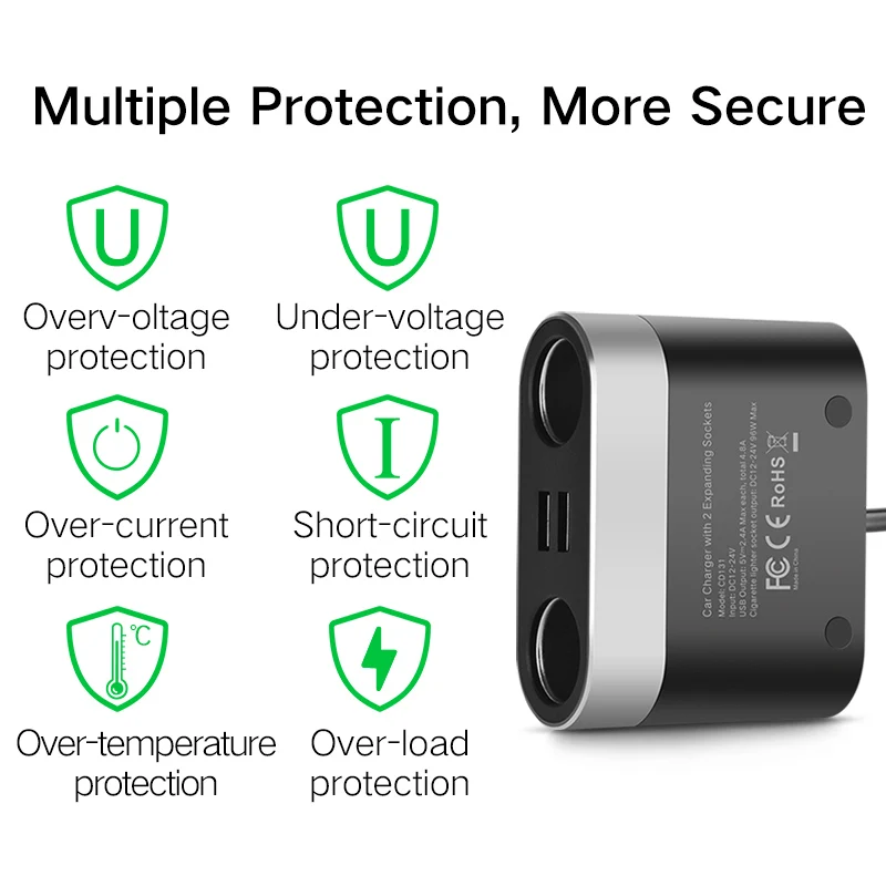 Автомобильное зарядное устройство Ugreen с двумя usb портами универсальное