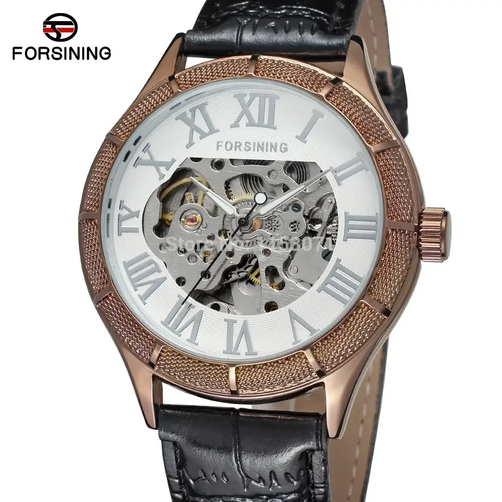 

Forsining Men's Watch Automatic Self-wind Skeleton Leather Strap Analog Display Vintage Wristwatch Color White FSG8085M3C1