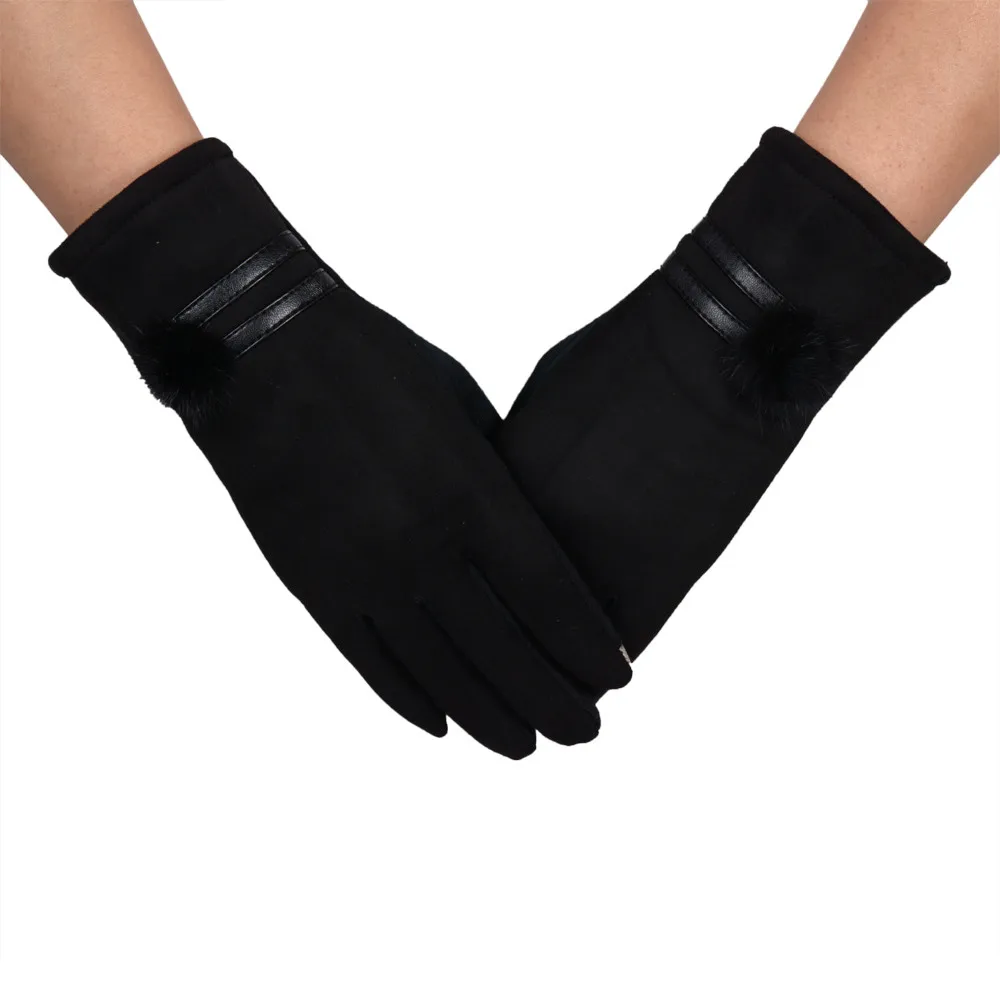 

2019 Women Luxury Bowknot Winter Warm Gloves Mittens Elegant Lady Winter Gloves Solid PU Leather Gloves Women NEW