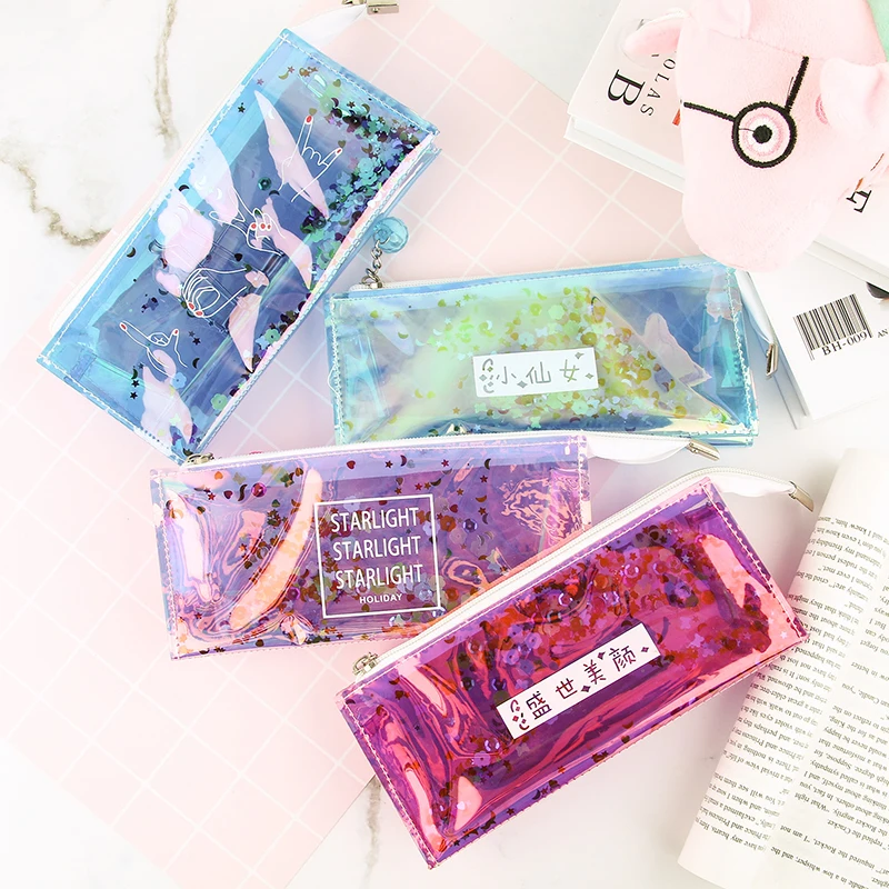 

Pencil Case Transparent School Pencil Case Girl School Supplies High Capacity Bag For Pen Gift Pen Storage Box