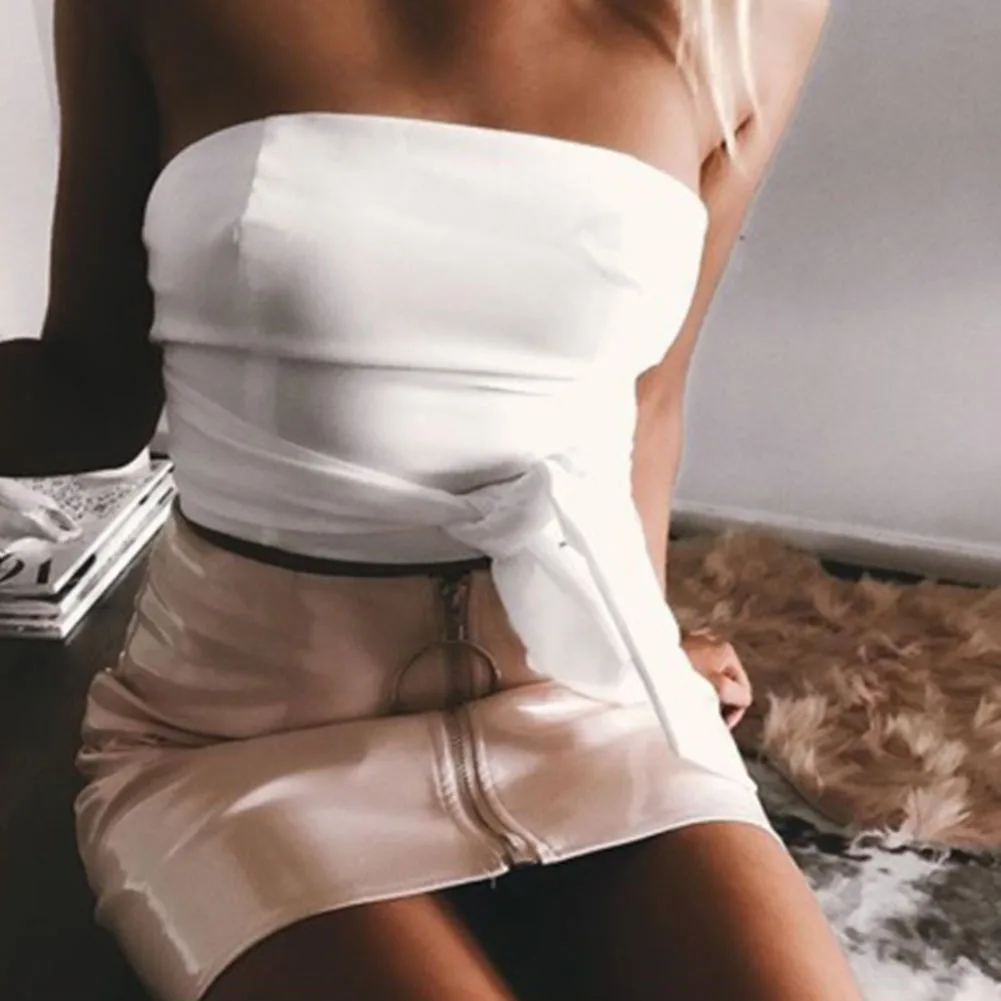 Новая Офисная Женская юбка из искусственной кожи на молнии, интеллектуальная Сексуальная мини-юбка из искусственной кожи с металлическим кольцом на молнии