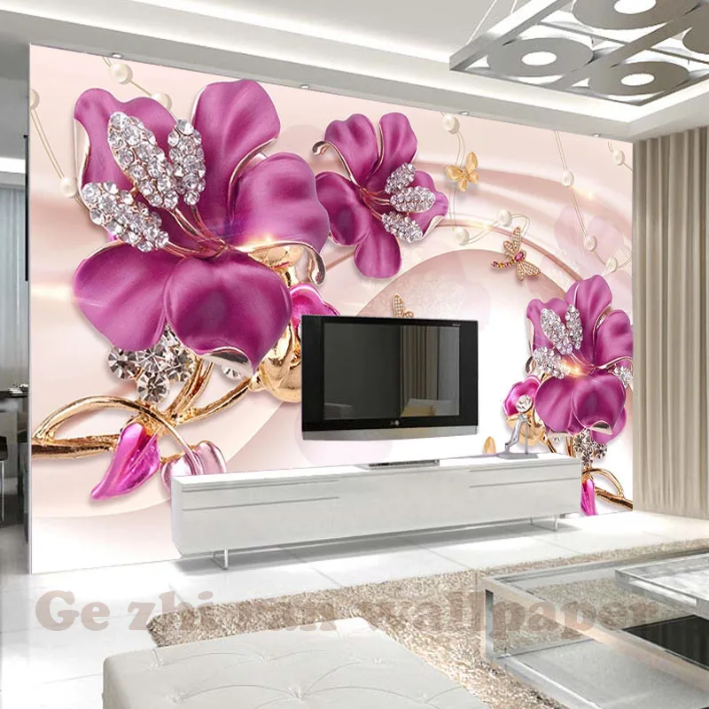 

Custom 3D Photo Mural Wallpaper 3D stereoscopic Flowers and jewels livingroom bedroom TV sofa backdrop WallPaper papel de parede