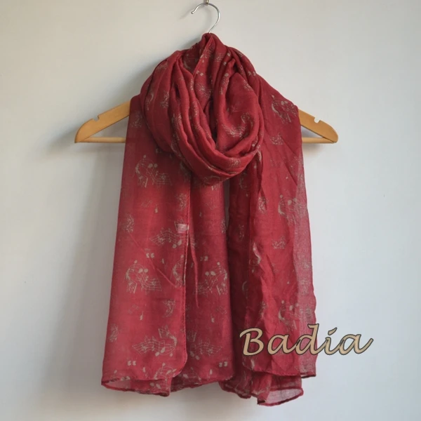 

Wine plain solid color stave printed maxi size 100% viscose scarf