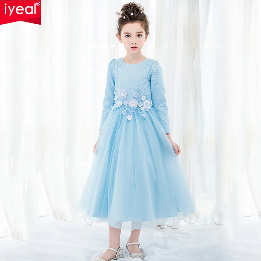 

IYEAL High-end Elegant Princess Kid Girl Dresses for Wedding Party Long Sleeve Teenagers Girl Birthday Ceremony Prom Dress 3-12Y