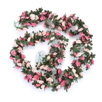 

Cheap Fake Flowers Rose Flower Vine Artificial Flower Rattan Vine Green Leaf Home Wedding Garden Decoration Ornaments