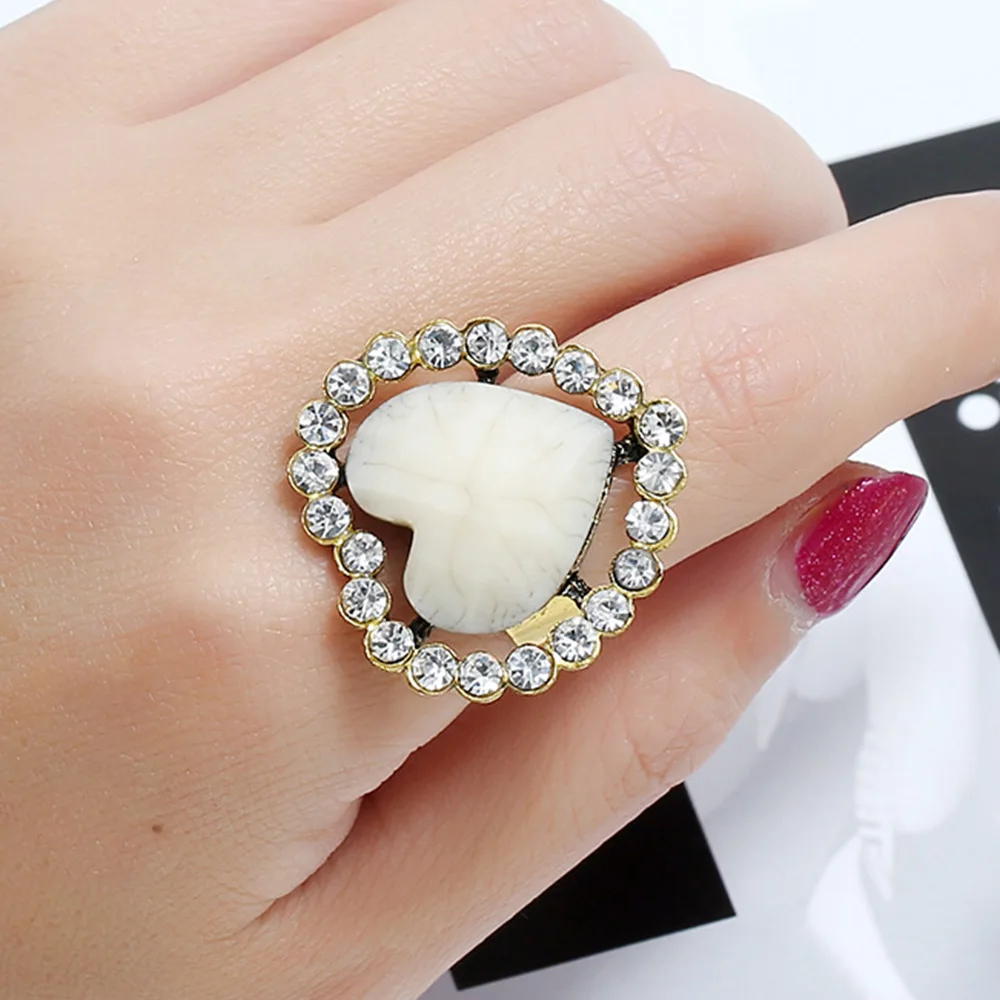 

Adjustable Ring For Women Blue Red White Big Heart Crystal Finger Rings Resin Jewelry Female Open Ring