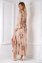 Boho chic Summer style high split women dress 2017 bohemia beach dress full sleeve v-Neck print loose maxi long beach wear dress