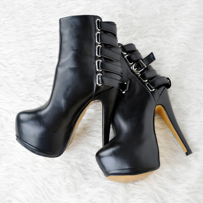 

Botas Mujer 2017 Thin High Heels Closed Toe Platform Shoes Women Ankle Boots Buckle Decorated Botines Ladies Black Shoes