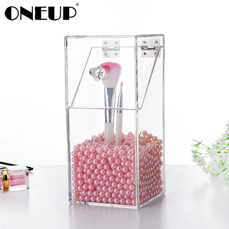 

ONEUP Acrylic Clear Makeup Brush Storage Box Plastic Makeup Organizer Cosmetic Tool Holder With Cover Cosmetic Brush Storage Box