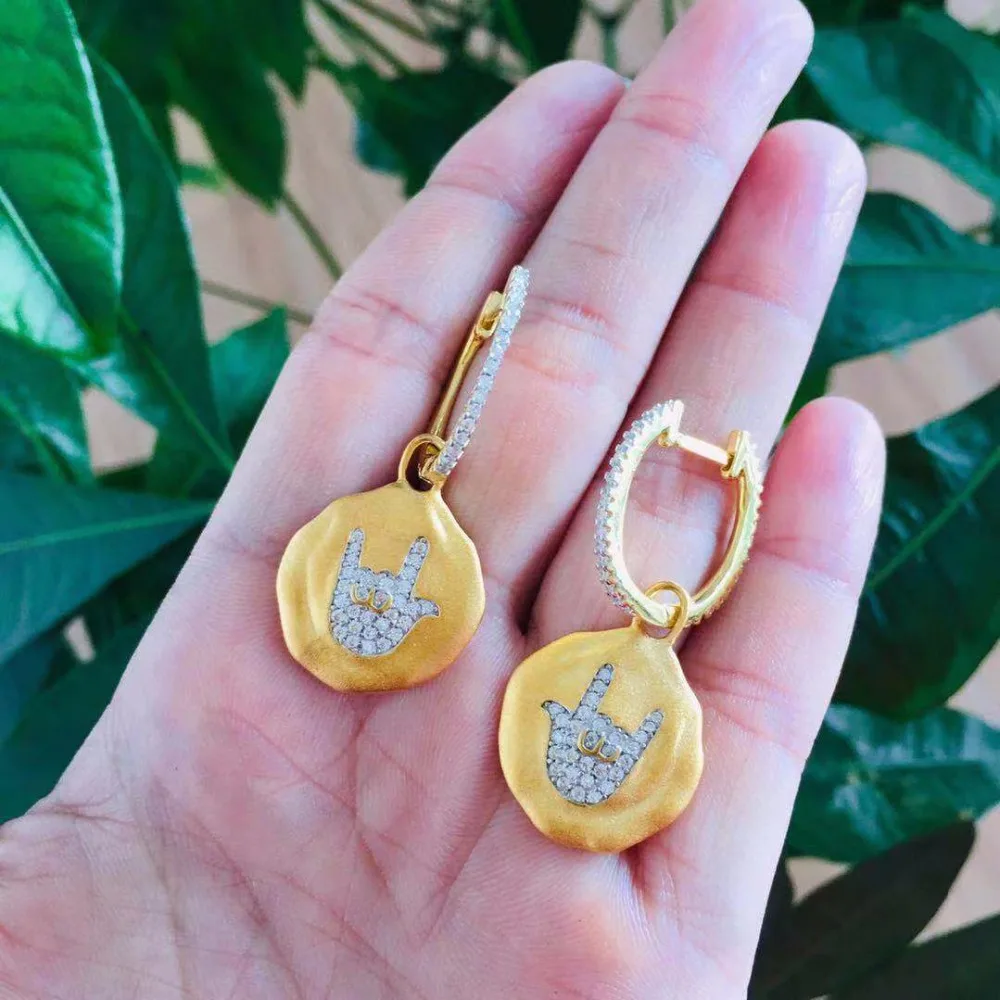 

Hot brand 925 stelring silver jewelry round disc rock earrings cubic zirconia gold earrings monaco jewelry
