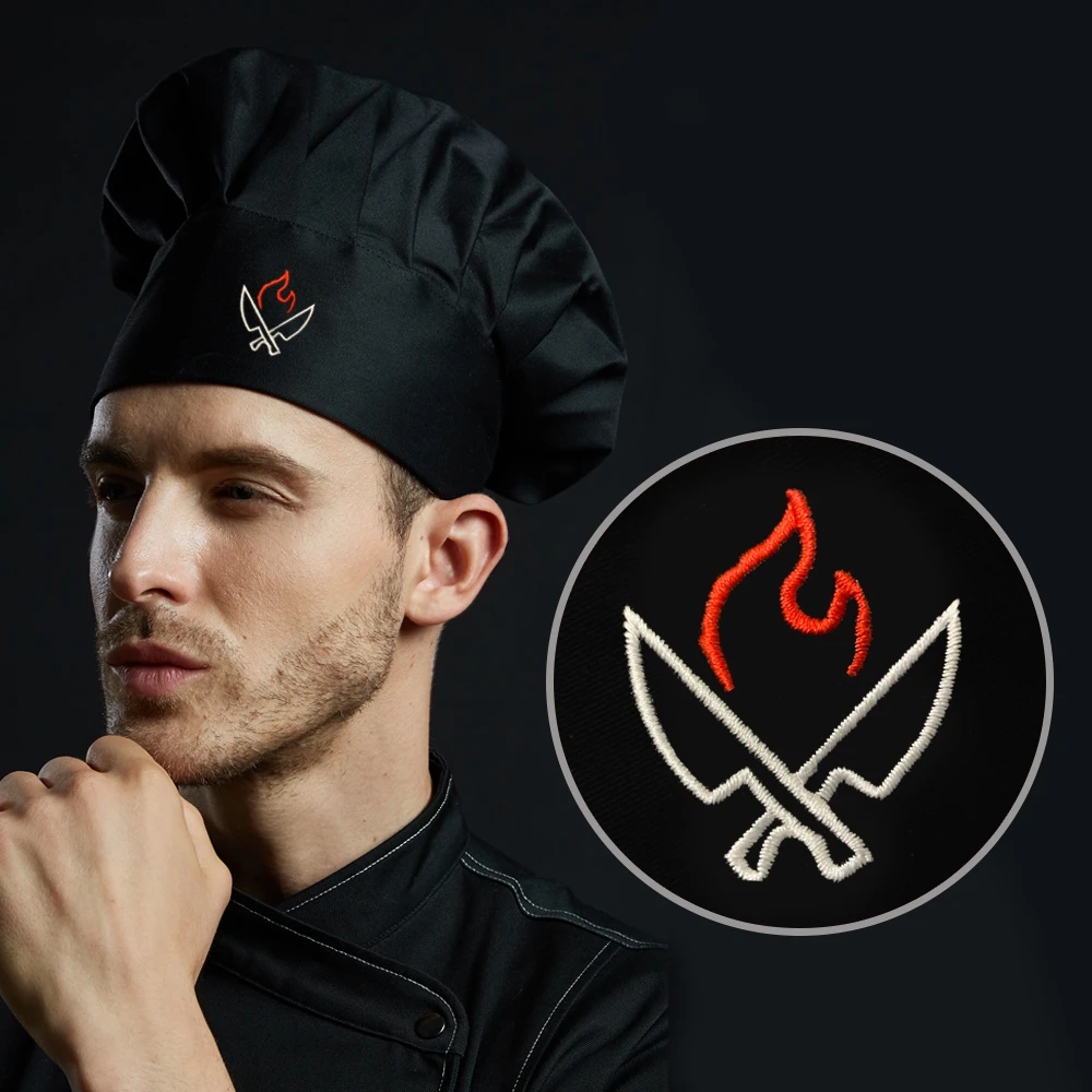 Novelty Chef Knife Embroidered Design Chef Waiter Cook Hat Unisex Adjustable Kitchen Restaurant Cooking Baker BBQ Black Work Hat - Цвет: 5