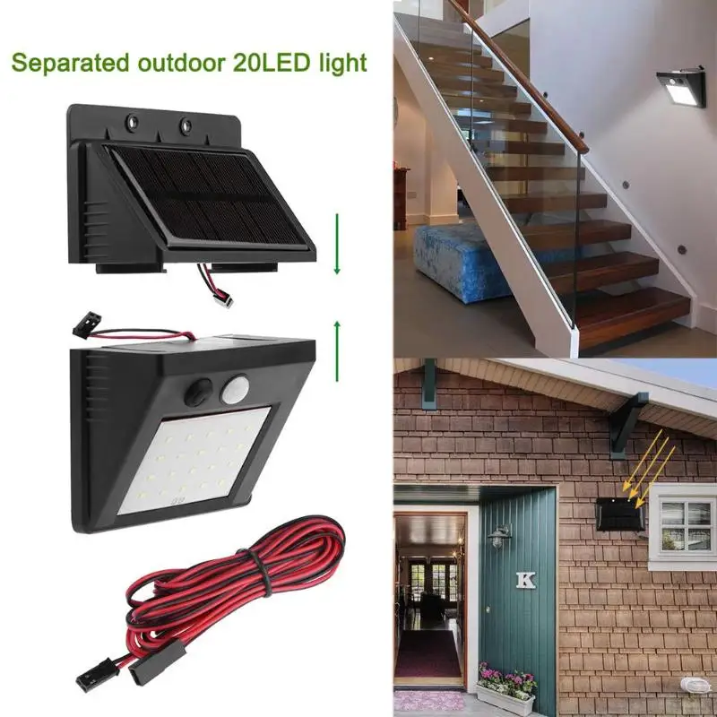 

Solar Lights Outdoor 20 LEDs PIR Motion Sensor Activated Separable Light Waterproof Garden Security Wireless Wall Lamp Light