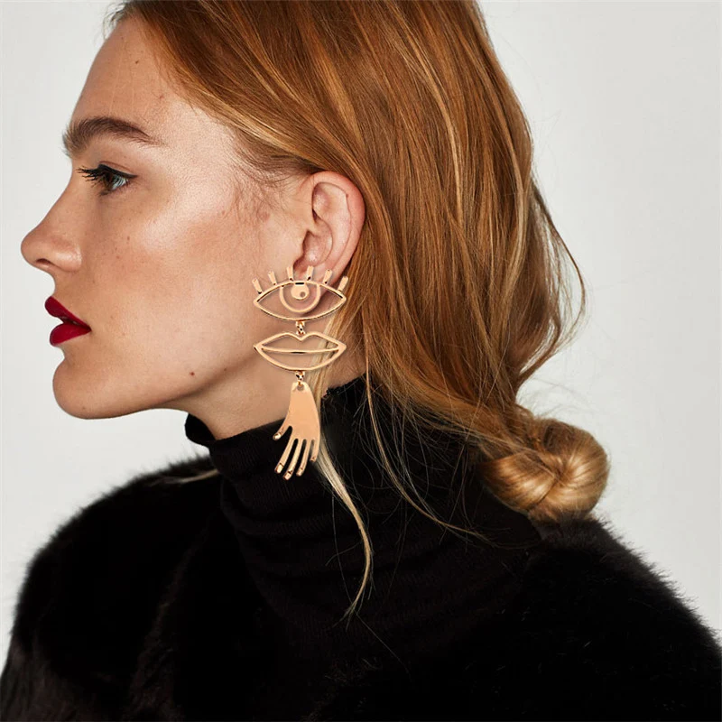 

Punk Exaggerated Sexy Drop Earrings Funny Alloy Eyes Lips Pendants Hollow Fashion European Summer Earrings ET079