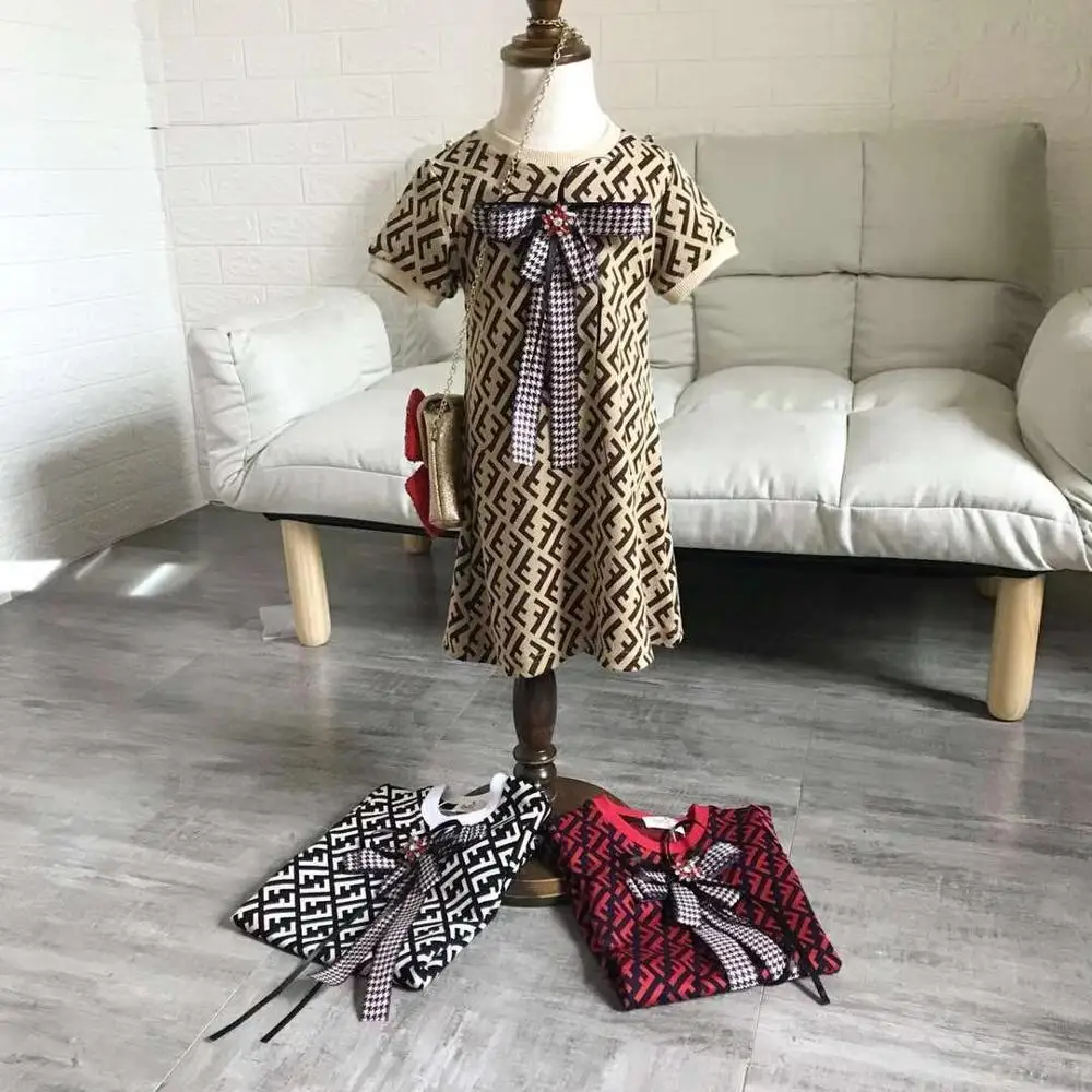 

HSSCZL 2019 new summer girls dresses cotton short sleeve bow baby kids girl dress Princess dress fashion children clothes 3Y-8Y
