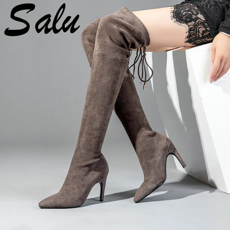 

Salu 2019 Women Over The Knee High Boots Thin High Heel Pointed Toe Winter Boots Fashion Sexy Women Boots Size 34-43