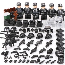 

legoinglys military 6pz City Police SWAT Team Army soldiers With Air Weapons Helicopter WW2 Building Blocks Toys for children