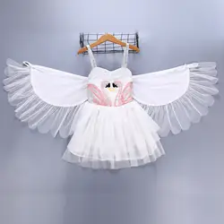 Костюм принцессы для девочек Лебедь Фламинго Косплэй костюм платье с крыльями хлопок ребенок день рождения Хэллоуин костюм для девочек