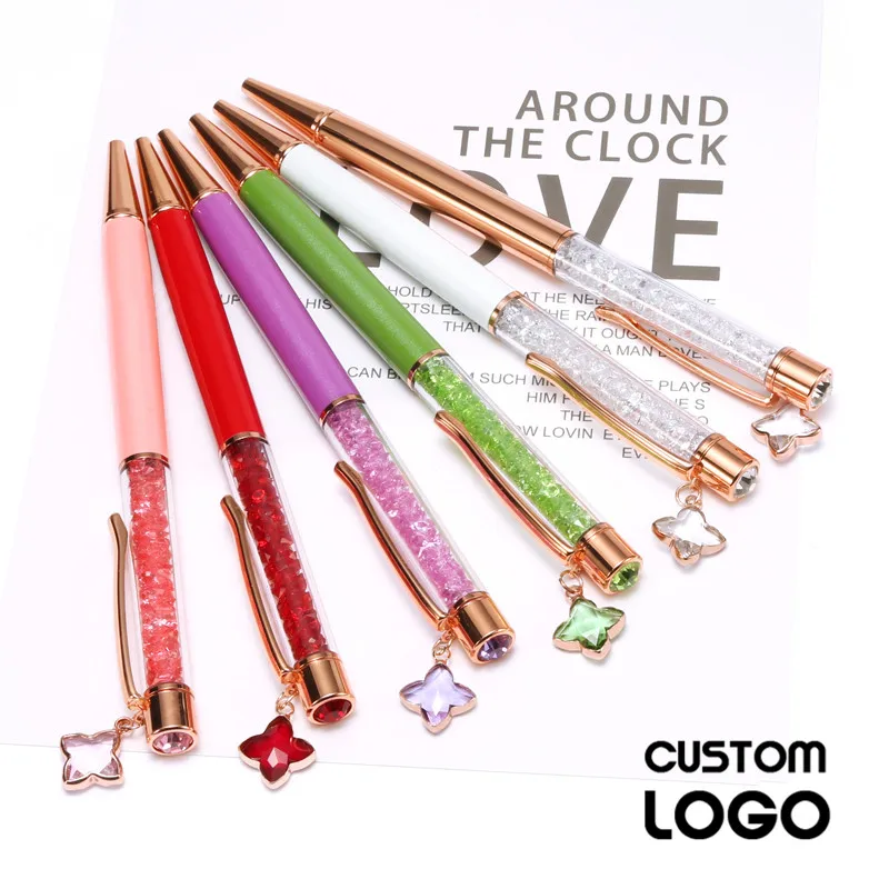 1 шт. 0,7 мм многоцветные ручки с кристаллами Творческий Четыре-кулон в виде клевера шариковые ручки свадебные подарки канцелярские офисы логотип на заказ