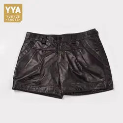 Корейская мода 2019 лето женские кожаные черные шорты Повседневное драпированные низкая талия короткие Feminino Размеры 3XL ПР укороченные брюки