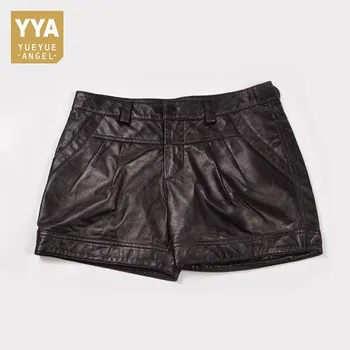 

Korean Fashion 2020 Summer Womens leather Black Shorts Casual Draped Low Waist Short Feminino Size 3XL OL Mini Trousers Woman