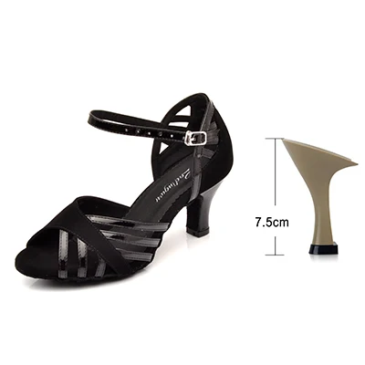 Ladingwu/туфли для латинских танцев; женские замшевые и полиуретановые новые фиолетовые вечерние танцевальные туфли для сальсы; женские кроссовки на каблуке 9 см - Цвет: Black 7.5cm