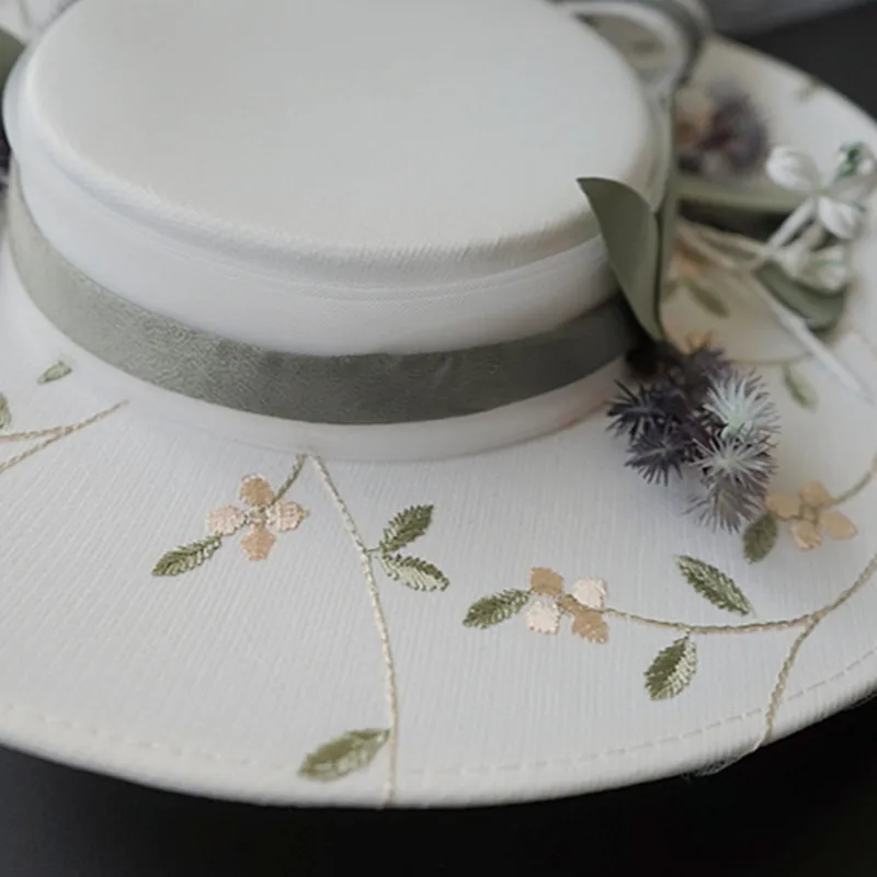 European White Linen Hat High-End Atmosphere Light Green Summer Beach Bride Veil Headdress 32CM 0410-07 European White Linen Hat High-End Atmosphere Light Green Summer Beach Bride Veil Headdress 32CM 0410-07
