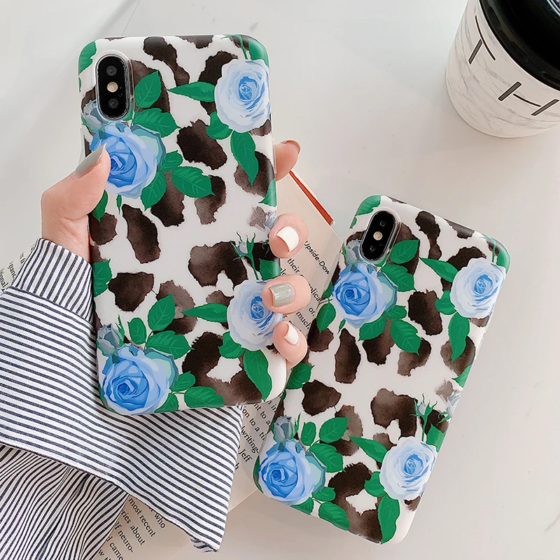 

Retro Flower Leaves Soft Silicone Cases For iPhone X 6 6S Plus Soft IMD Green Plants Back Covers For iPhone X XR XS Max 7 8 Plus