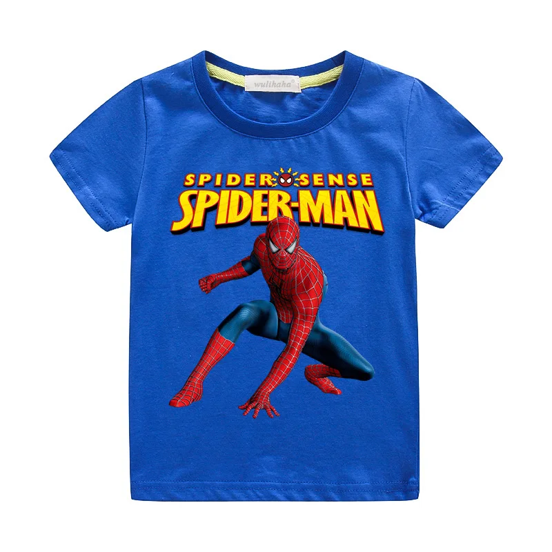 Детские летние футболки с рисунком Человека-паука, костюм детская одежда футболка с короткими рукавами для мальчиков, топ для девочек, хлопковая Повседневная рубашка, ZA105