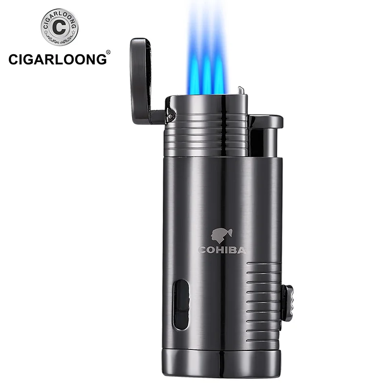 Ветрозащитная 3 фонарь ная газовая Бутановая Зажигалка COHIBA с резаком для сигар