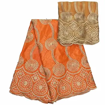 

Latest African Lace Fabric High quality embroidery Bazin Brode lace 5yards with 2yards tulle lace fabric BL1012