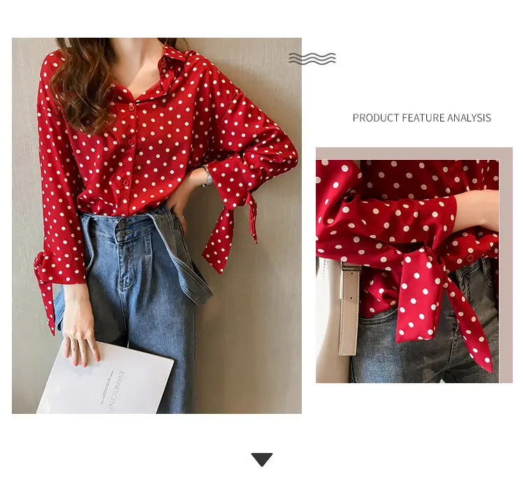 M-4XL Plus Size Tops Women Blouses Casual Polt Dot Shirts Femme Bow Long Sleeve Chiffon Blouse 2019 Autumn Blusas Mujer Camisa (3)
