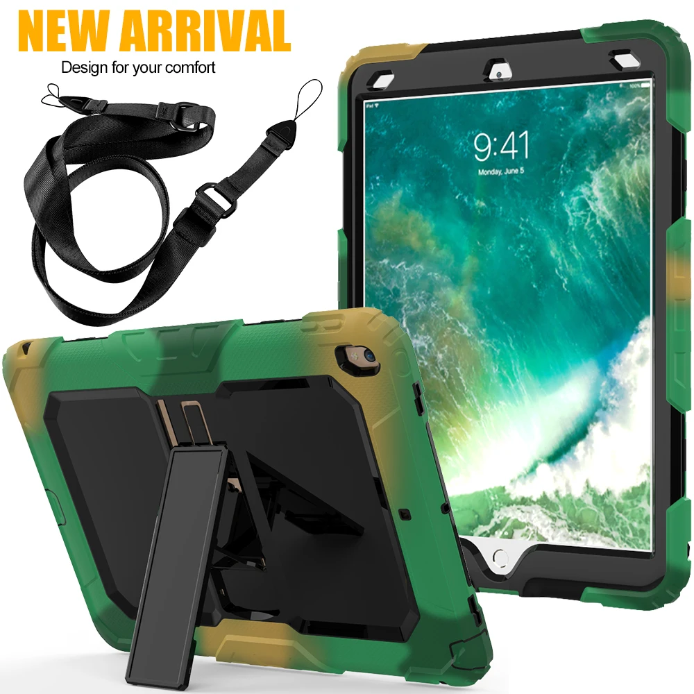 

Front Back Hybrid 360 Full Body Protection Case For Apple iPad Pro 10.5 inch Cover Armor Shockproof With Shoulder Strap Stand