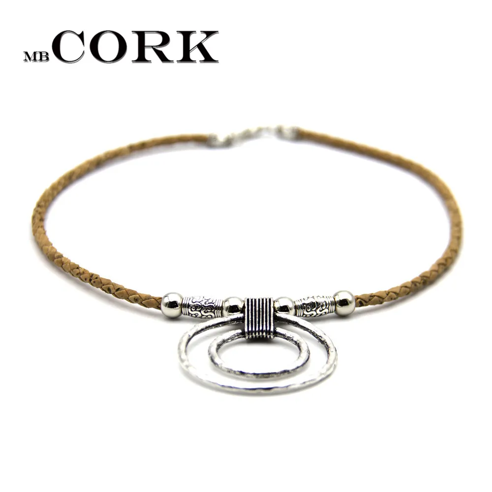 Braided Cork Cord 3mm_with balls and decorated cylinders Two Centered