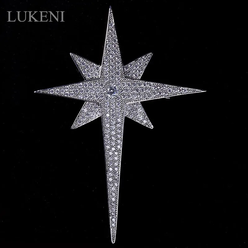 

LUKENI New Arrive Personality Fashion Women White AAA Cubic Zircon The Stars Brooches Sweater Coat Accessories