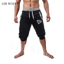 Мужские тонкие брендовые модные шорты до середины икры для фитнеса бодибилдинга модные повседневные спортивные штаны для бега и тренировок пляжные короткие штаны Спортивная одежда