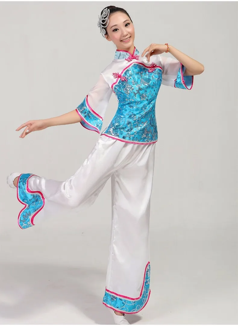Китайская традиционная Танцы костюмы Yangko Танцы блестками костюмы женский Национальный Танцы барабан одежда для выступления одежда