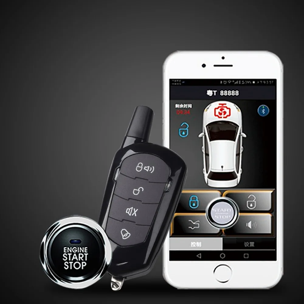 Smartphone App PKE Car Alarm System Push Button Start Remote Engine Start Stop Auto Passive Keyless Entry Kit Password Keypad
