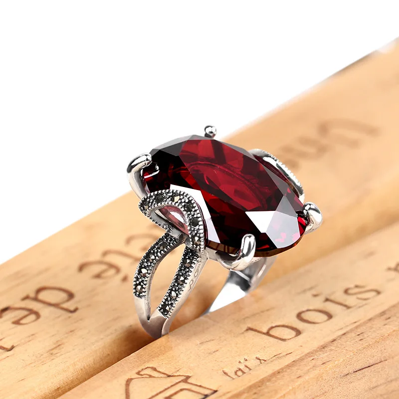 Модное 925 Серебряное кольцо синтетический кубический циркон красный камень корунд чистое S925 чистое серебро кольца для женщин ювелирные изделия