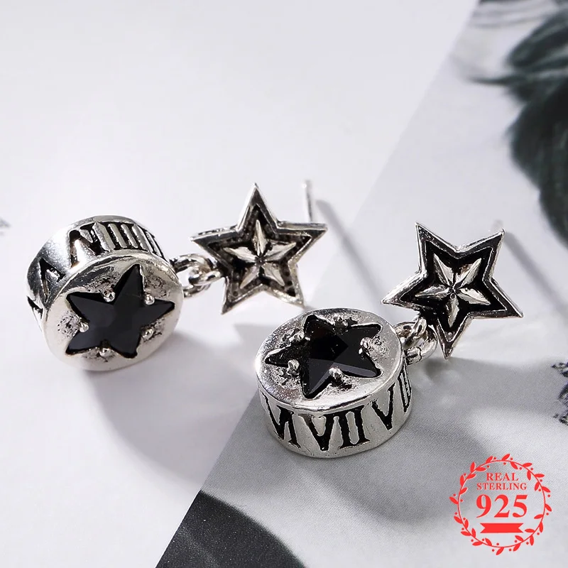 

NOT FAKE S925 Fine Jewelry Earrings 925 100% Sterling Silver Women Antique store Vintage Nature Retro Exquisite stars moon