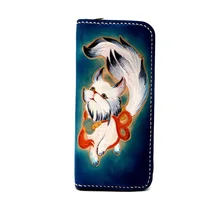 Special Gifts Chinese Style Lovely White Fox Hand-made Wallets Bag Purses Women Lady Long Clutch Vegetable Tanned Leather Wallet handmade genuine leather wave wallets carving auspicious clouds bag purses women men long clutch vegetable tanned leather wallet