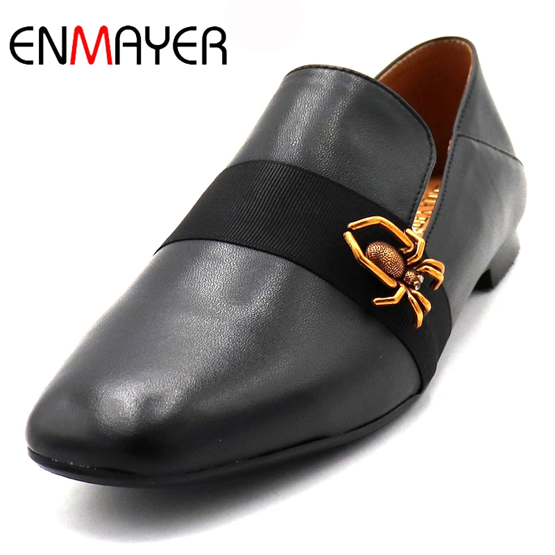 

ENMAYER Woman Shoes Flats Round Toe Girls Casual Shoes Spider Decoration Flat Slip-on Solid Lades Shoes Free Shipping