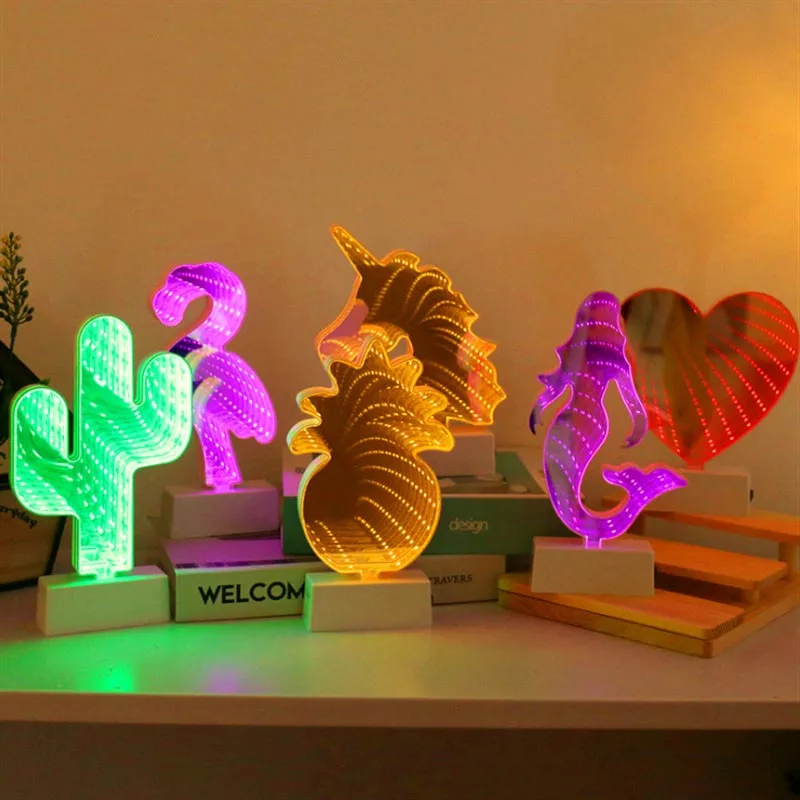 buy Battery 3D Creative Novelty Lamps star moon Infinity Tunnel Light for kid Children LED Mirror Night light Cute Heart Home decor
