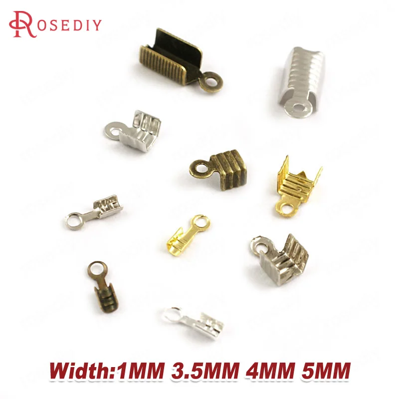 (4360)200PCS 1MM 4MM 5MM Iron or Brass Crimp End Caps & Clasps Cord or