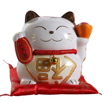 

10 Inch Maneki Neko Ceramic Lucky Cat Home Decor Porcelain Ornaments Business Gifts Fortune Cat Money Box Fengshui Craft R1955