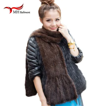 

Modern Women Mink Fur Shawl Good Gift Real Fur Scarf Genuine Mink Scarf Hand Knitted Mink Scarf Winter Fur Scarf, hat gloves set