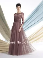 Wholesale - 2013 Sexy Long Sleeves Brown Tulle A Line Mother Of The Bride Lace Dresses 213980