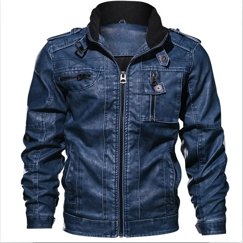 Размера плюс 7XL Для мужчин искусственная(-ый) куртки кожаные пальто Искусственная кожа зимние военные куртки пилот бомбардировщика куртки мотоцикла Байкерская мужская верхняя одежда пальто - Цвет: Blue