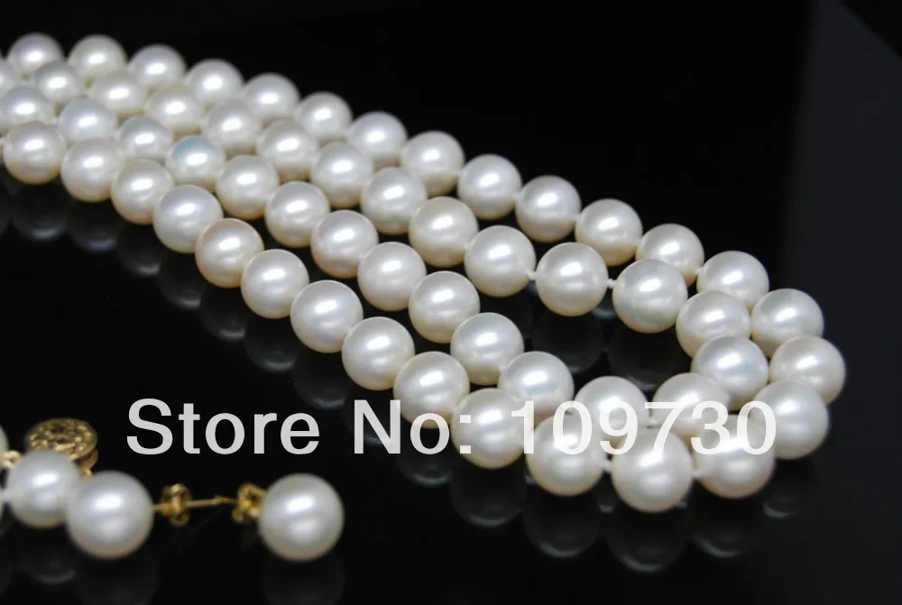 

A0503 Jewelry 00574 double strands 8-9mm south sea white pearl necklace bracelet earrings (0430)