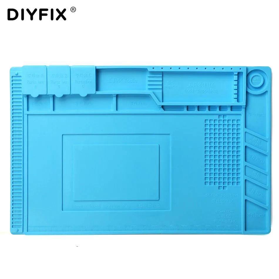 DIYFIX Теплоизоляционный силиконовый коврик 389x269 мм Настольный коврик техническое обслуживание Pat для BGA паяльная ремонтная станция с магнитной секцией - Цвет: Синий