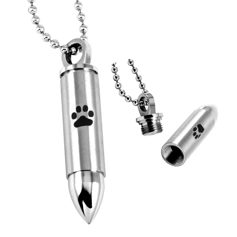 IJD8378 Paw Print in Bullet Pet памятный кулон из нержавеющей стали с кремацией пепельница